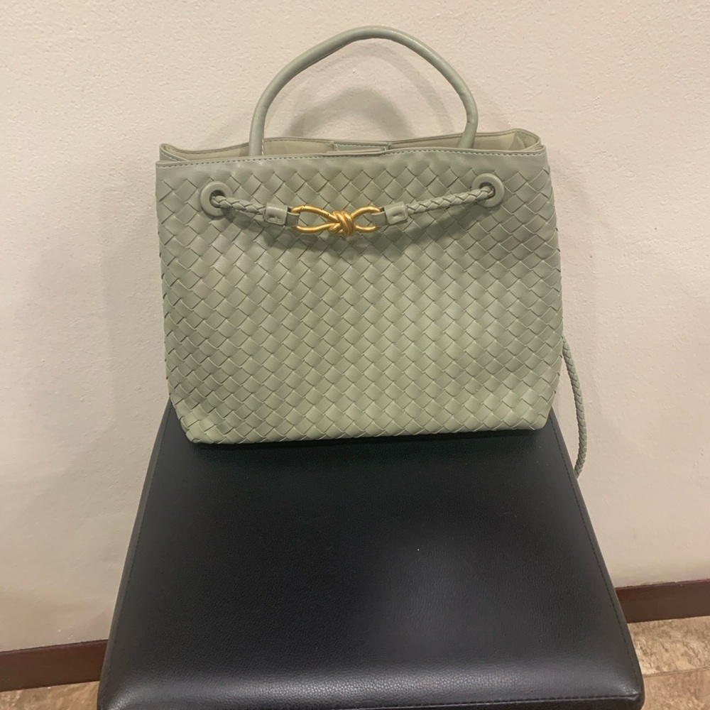 New designer inspired Sage Green Woven Handbag.